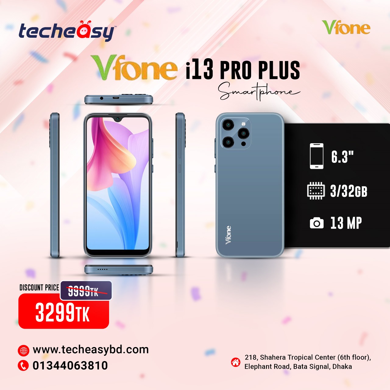 WhatsApp Image 2025-08-21 at 18.26.09_d3143cdd Vfone i13 Pro Plus Smart Phone - 3GB RAM- 32GB ROM - 13MP Camera - 6.3 Inch HD Display - Image 1